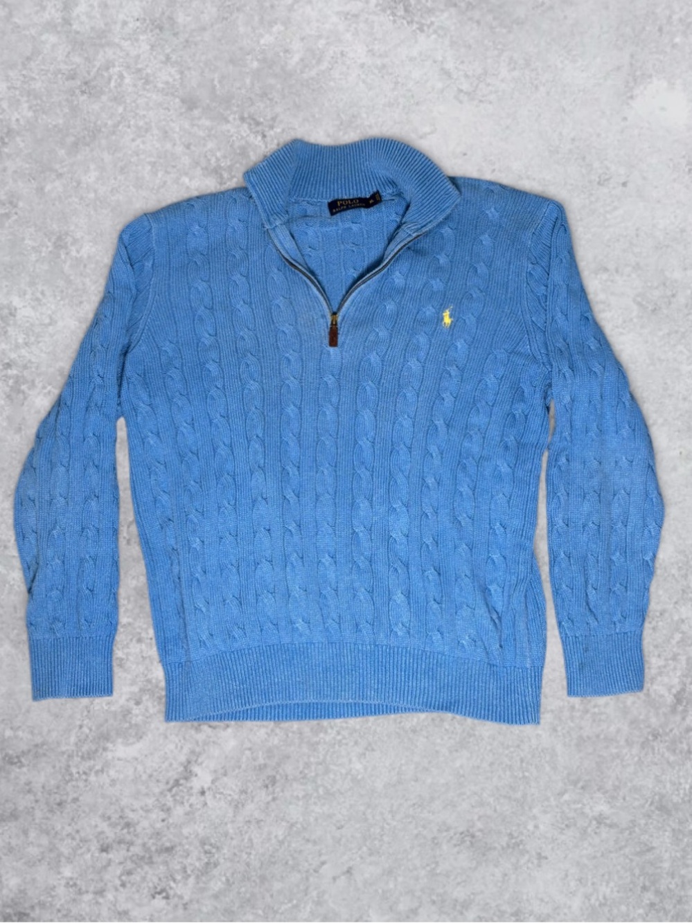 Polo Ralph Lauren Men’s Blue Cable Knit Quarter Zip Pullover Sweater Size XL